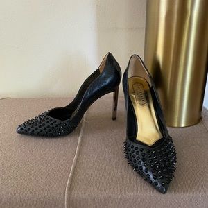 Ted Baker Spiked Pewter Black Leather Heels